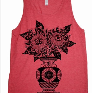 Men's PSYCHIC GARDENS Sacred Geometry Psychedelic Chrysanthemums TANK Top Sleeveless Hex Appeal Clothing Red Tank/Black