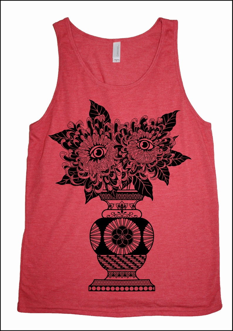 Men's PSYCHIC GARDENS Sacred Geometry Psychedelic Chrysanthemums TANK Top Sleeveless Hex Appeal Clothing Red Tank/Black