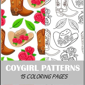 Pagine da colorare di cowgirl, 15 modelli western (download digitale)