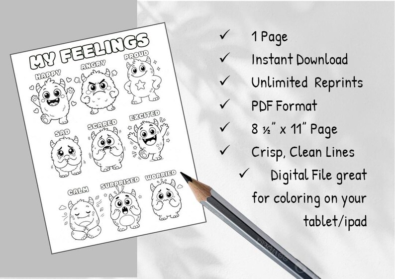 Worksheet Monster Paper Monster Feelings Coloring Page for Kids, Emotions Worksheet, Monster ...