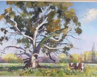 Old Gumtree near Benalla in Victoria Australia 58 x 44 centimetre Oil painting on canvas board