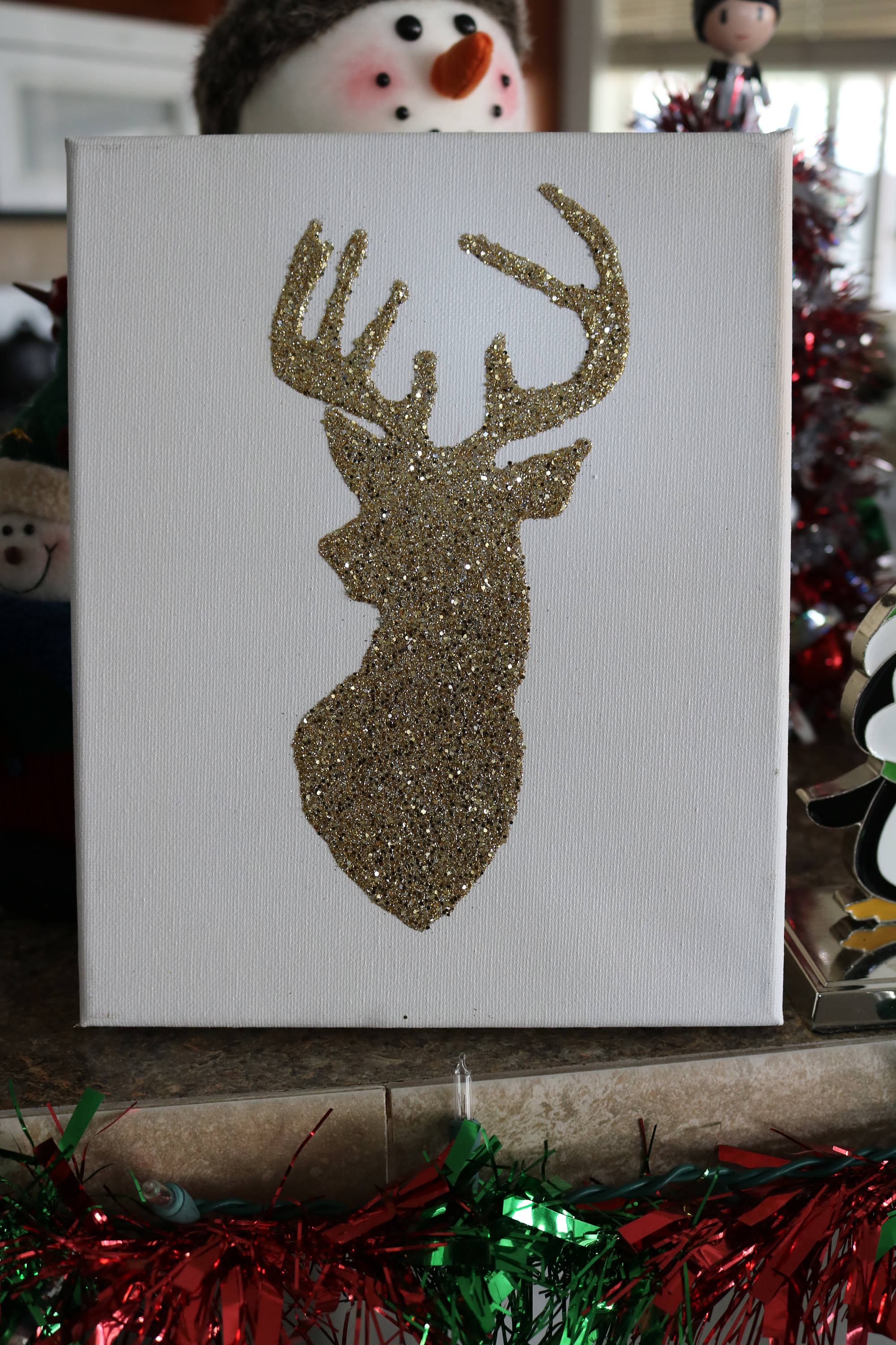 Reindeer canvas wall art glittered reindeer art | Etsy