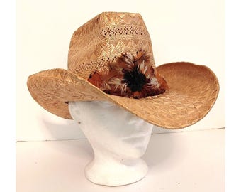 Vintage 70s Resistol Stagecoach Straw Cowboy Hat Western Rodeo Ranch feather Resistol stagecoach cowboy hats - Gem main image 3