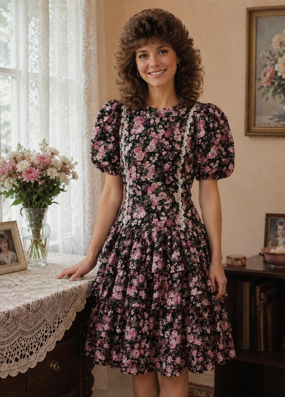 80s Vintage Puff Sleeve Dress - Etsy