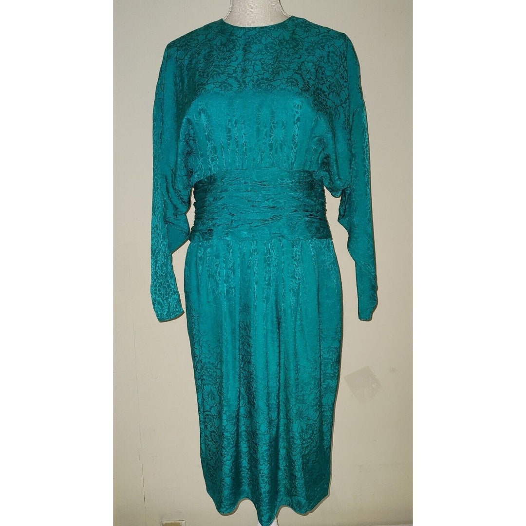 Vintage 80's Maggy London Green Silk Midi Dress Sz 12 - Etsy