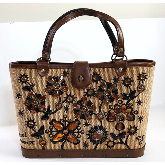 Enid Collins Jeweled Canvas Bag Purse Jewel Garde… - image 1