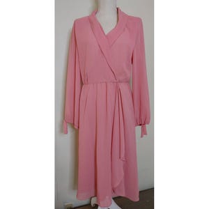 Vintage Miss Elliette 70s Sheer Chiffon Wrap Dress sz 12 Blouson Peach