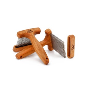 3 Row Super Fine Wool Combs - Hardened Tines - Smooth Points - Cherry Wood