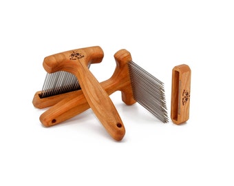 3 Row Super Fine Wool Combs - Hardened Tines - Smooth Points - Cherry Wood