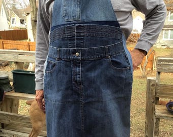 Recycled Denim Patchwork Apron, 8 Pocket Utility Apron, Handmade