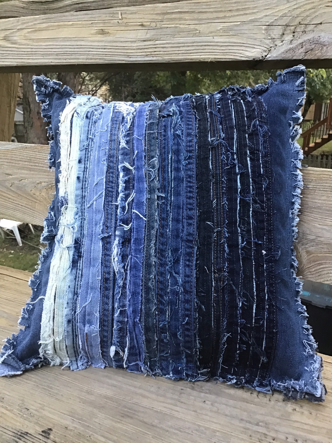 Denim strips ombre type toss pillow sham with pillow form Etsy