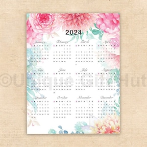 Printable 2024 Watercolor Floral Wall Calendar Vertical Yearly Calendar 2024 Year at a Glance Calendar Wall Art  DIGITAL DOWNLOAD