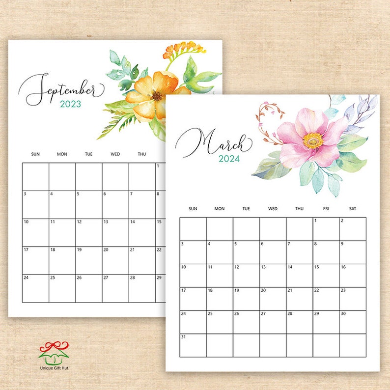 Printable 2024 Watercolor Floral Desk Calendar,monthly Wall Desk