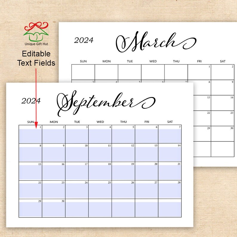 Editable Printable 2024 Simple Calligraphy Desk Calendar,monthly ...