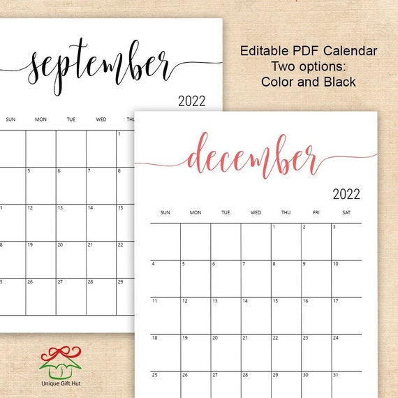 Printable Editable 2022 Simple Elegant Desk Calendarmonthly | Etsy