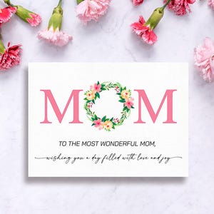 Cartão de aniversário para a mãe, cartão de felicitações floral em aquarela para impressão, cartão de dia das mães de 5" x 7", faça você mesmo, download digital