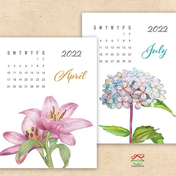 2022 Printable Watercolor Floral Desk Calendarwatercolor | Etsy