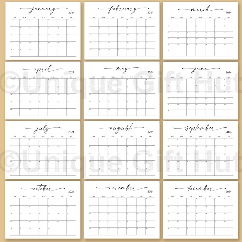 Editable Printable 2024 Minimalist Desk Calendar, Simple Monthly