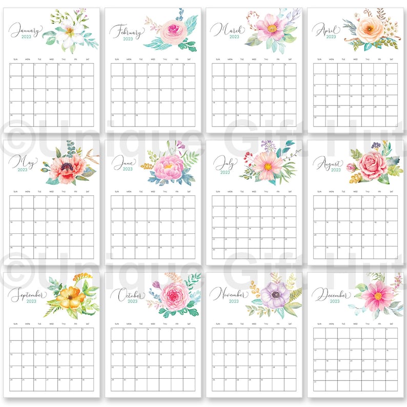 Printable 2024 Watercolor Floral Desk Calendar,monthly Wall Desk Calendar Template,planner
