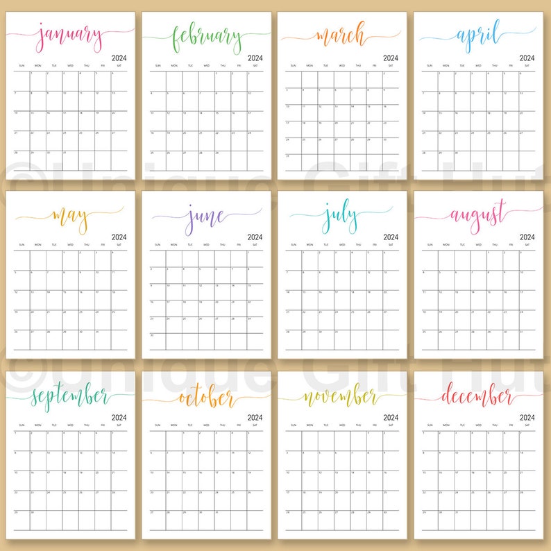 Printable Editable 2024 Simple Desk Calendar,monthly Wall Calendar