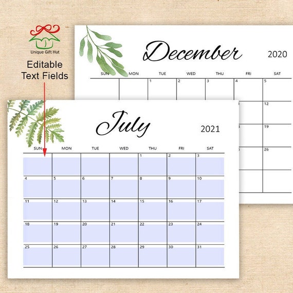 Printable Editable 2021 Watercolor Greenery Desk Calendar Monthly Wall Calendar Template Calendar Planner Calendar Insert Refills By Unique Gift Hut Catch My Party