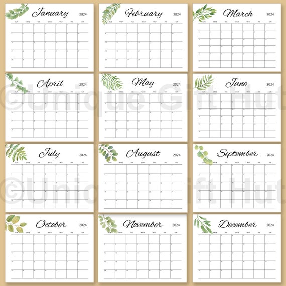 Printable Editable 2024 Watercolor Greenery Desk Calendar,monthly Horizontal Wall Calendar,template Calendar,planner Calendar Insert Refills - Etsy Printable Editable 2024 Watercolor Greenery Desk Calendar,monthly Horizontal Wall Calendar,template Calendar,planner Calendar Insert Refills - Etsy