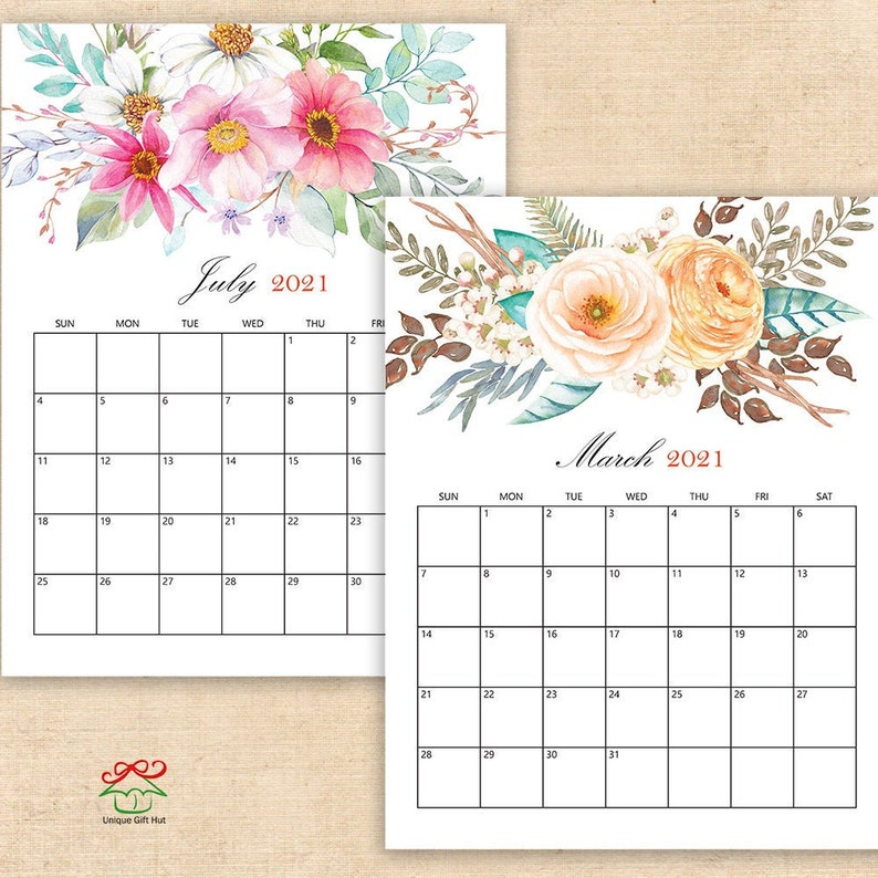 2021 Digital Printable Calendars watercolor floral desk | Etsy