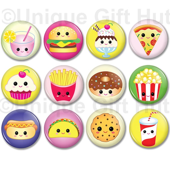 Cute Kawaii food character 1.25 Round Cute Etsy