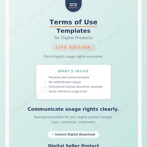 Mallar för användarvillkor för digitala produkter | Exempel på personligt bruk och licenser | Företagsmallar för online-säljare | Digital nedladdning