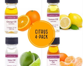 LorAnn SS Citrus Pack Dram Bottles Variety | Orange, Lemon, Lime, Tangerine | Free Disposable Pipette