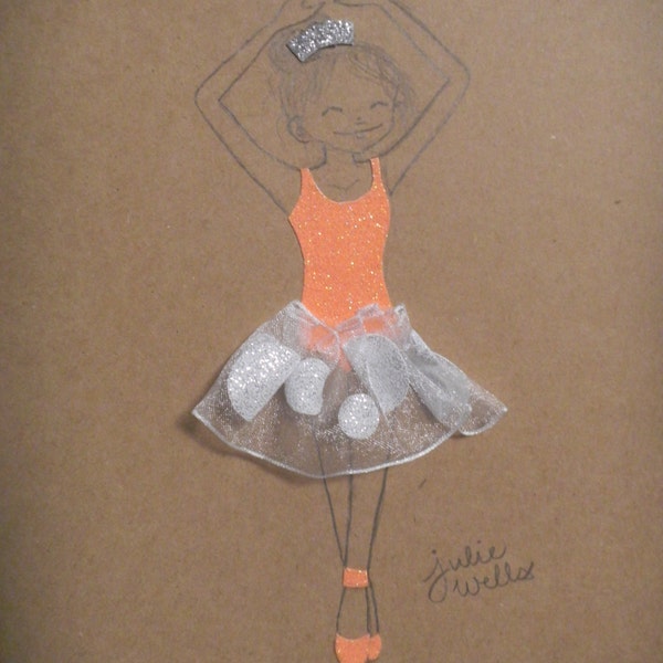 Ballerina Wall Art ~ coral with silver tutu and tiara