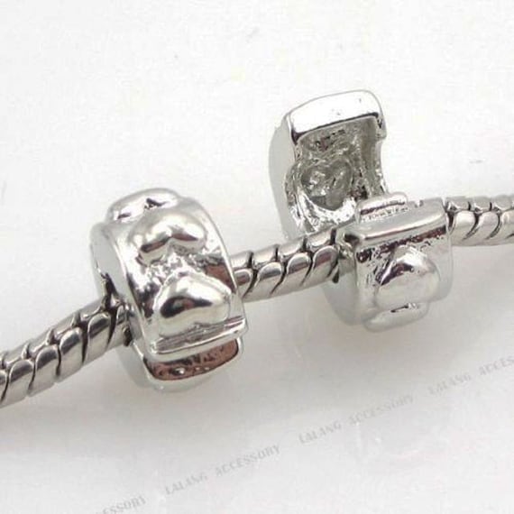Stopper Bead Clip lock Silver Heart Pandora Style Bracelet Charm