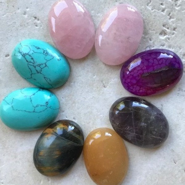 SALE Gemstones 25mm x 18mm Amethyst, turquoise, rose quartz ,Tigers Eye Quartz 1X