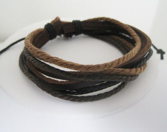 Leather and Brown Braided Cord Bracelet Cuff