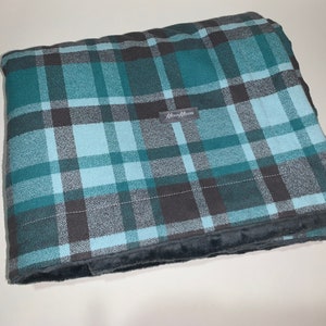 Minky Blanket:  Teal & Grey Mammoth Flannel + Grey Dot Minky