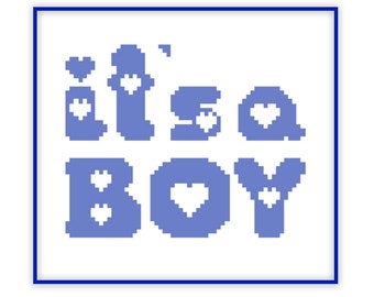 It's A Boy counted cross stitch, baby shower, new baby cross stitch, starter cross stitch, grandparent gift