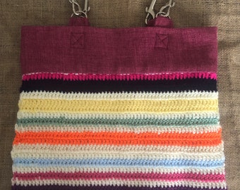 Striped crocheted bag with macrame handles