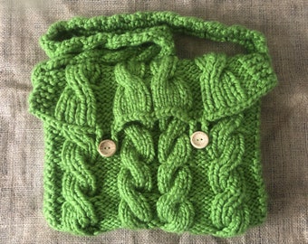 Green Cabled Knitted Shoulder Bag