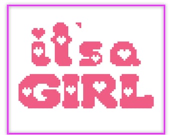 It's A Girl counted cross stitch, baby gifts, baby shower gift, cross stitch for new mums, grandparent gift, beginners cross stitch