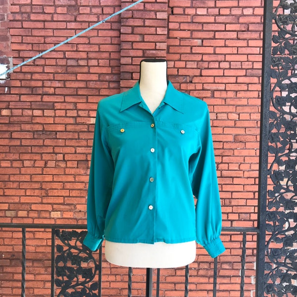 Vintage Teal Button Down Blouse | Authentic Vintage | Real Vintage