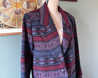 Belle veste en laine à imprimé sud-ouest | Millésime authentique | Véritable millésime | Blazer vintage oversize