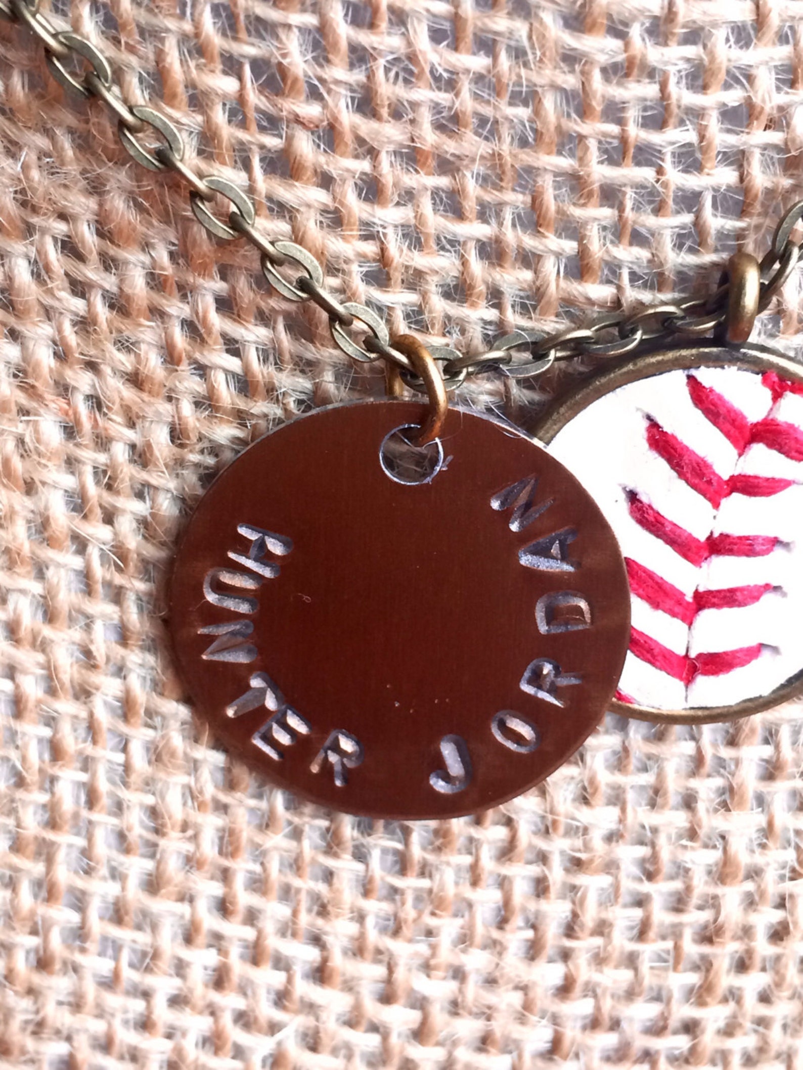Baseball necklace personalized with 2 names set in antique Etsy