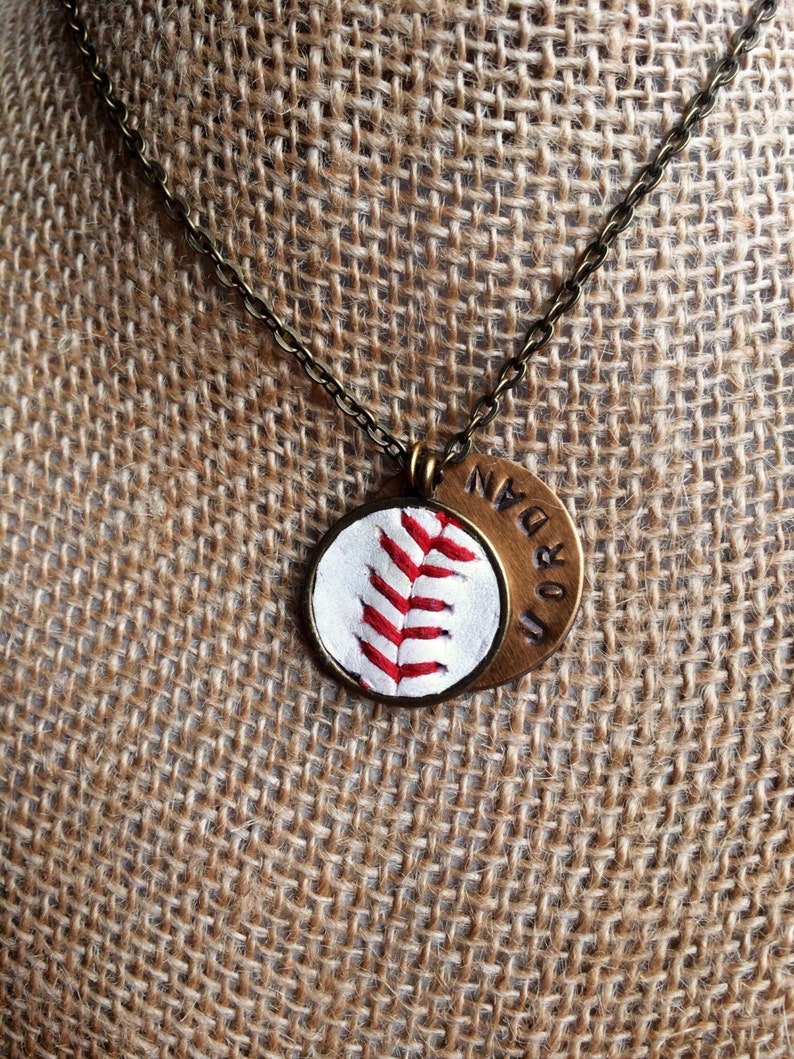 Baseball Necklace Personalized With 2 Names Set in Antique Etsy
