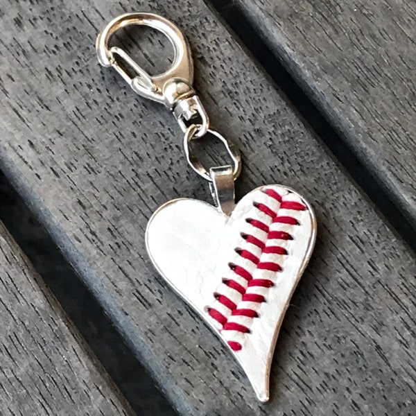 Heart baseball leather purse charm, keychain