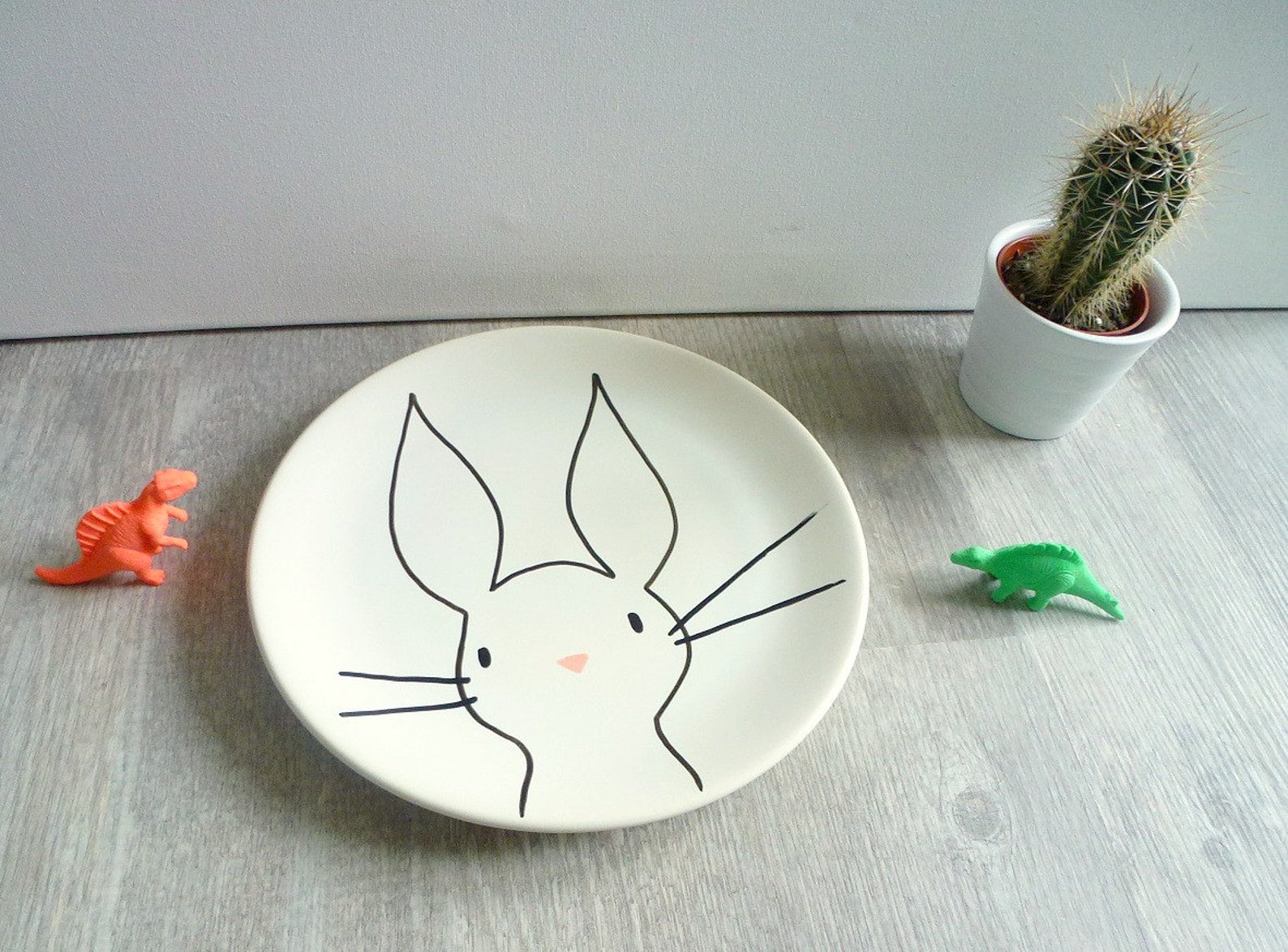 Bunny Decorative Plate Illustrated Plate Rabbit Home Decor Etsy