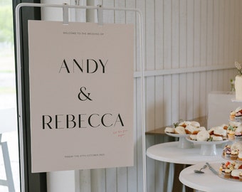 Wedding Welcome Sign - A1, editable with Canva. Minimalist design with playful text.