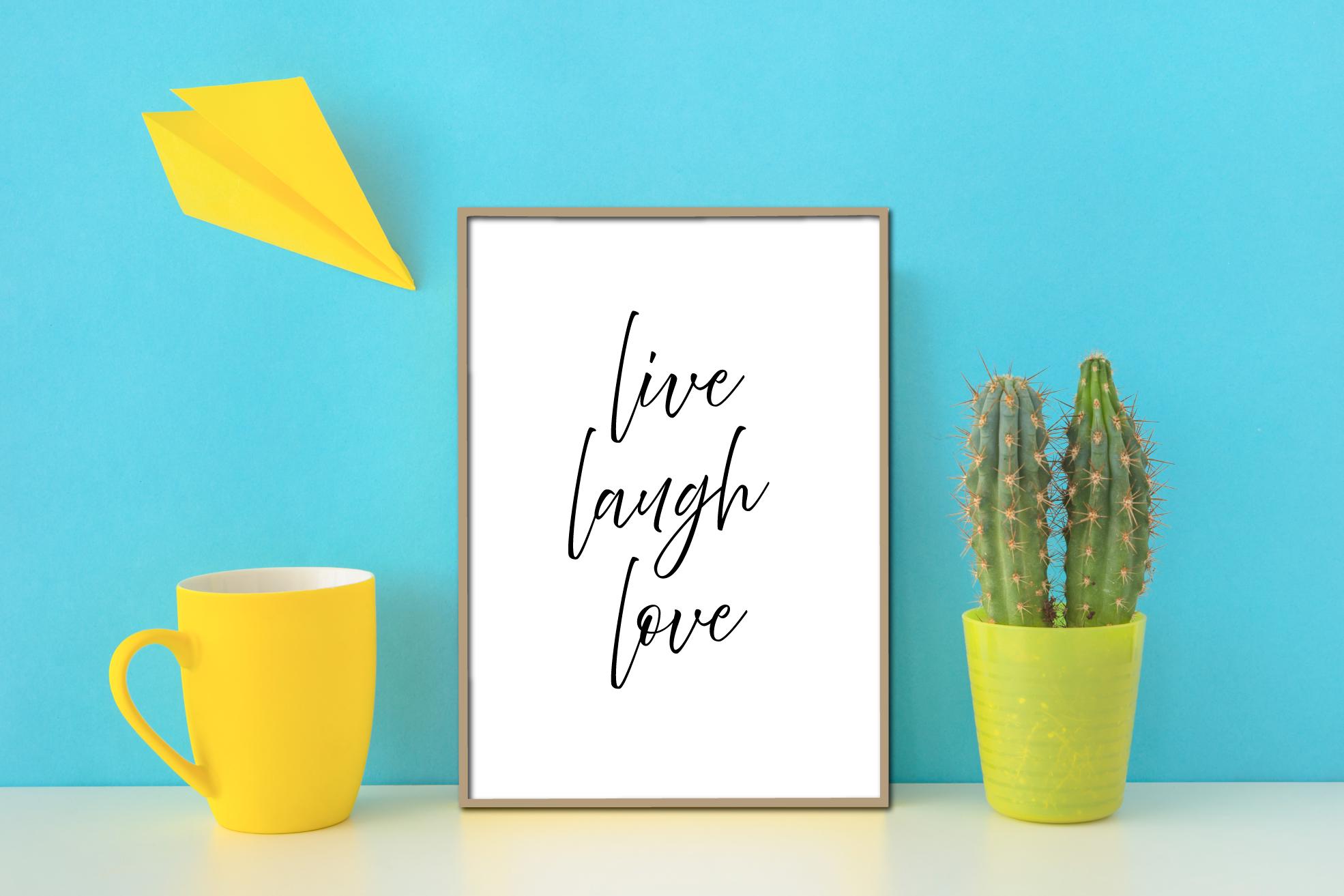 Live, Laugh & Love Sign – Minimalist Cursive Typography for Home. Digital Print digital download.