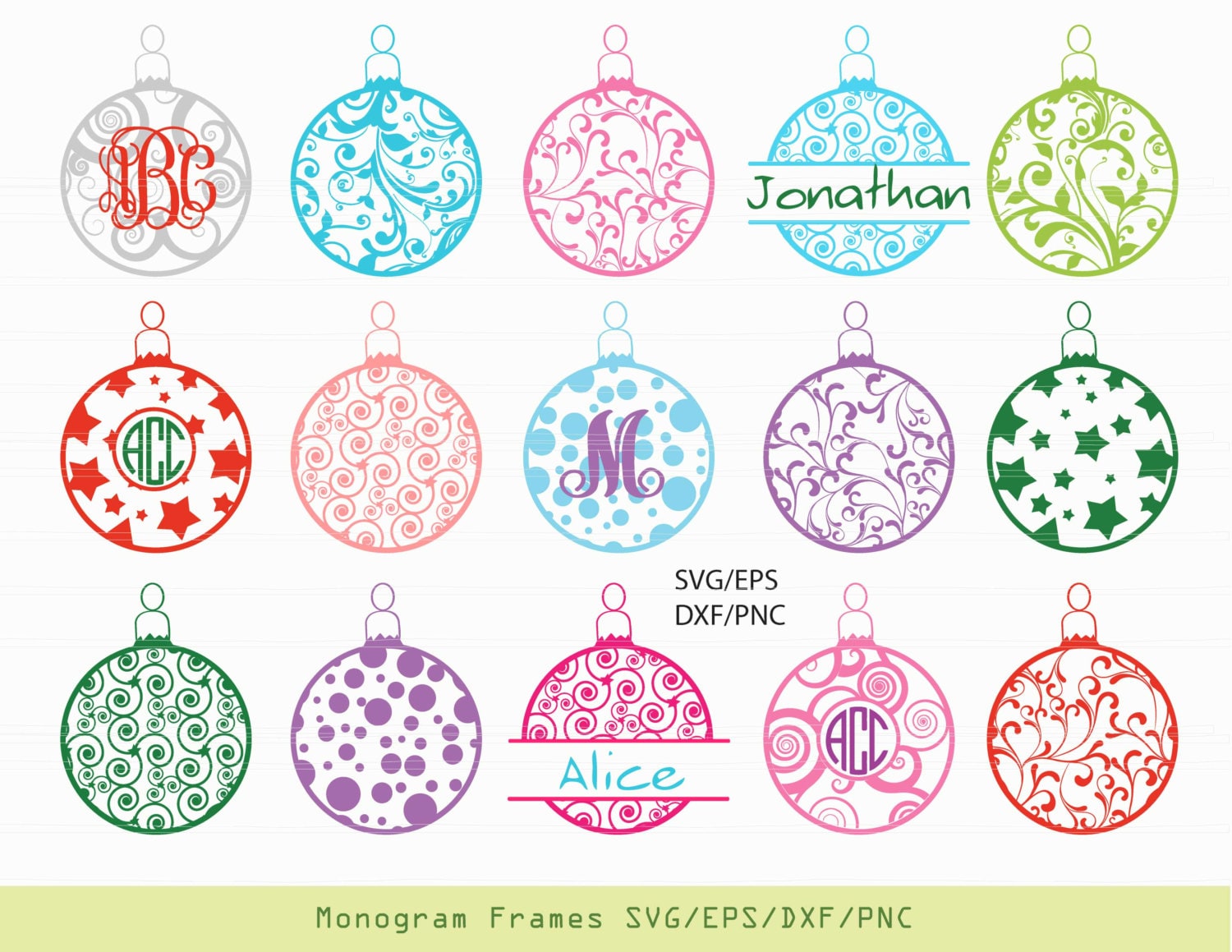 Download Christmas Ornaments SVG Dxf Monogram Frames Christmas | Etsy
