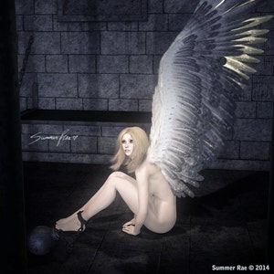 Angel Art, Angel Wings, Chain Art, Ball And Chain, Gothic Art, Fantasy Art, Dark Art, Emotional Art - &quot;Imprisoned&quot; by Summer Rae
