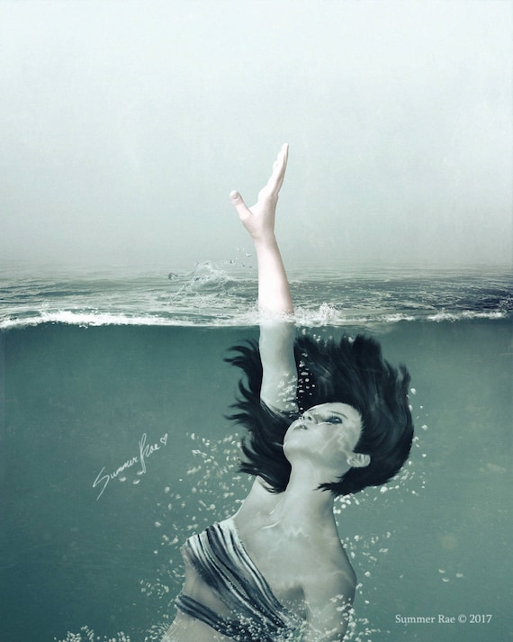 Fantasy Art, Emotional Art, Ocean Decor, Nautical, Hope Art, Depression, Inspirational Decor, Gothic Art, Sea - "Reaching" by Summer Rae